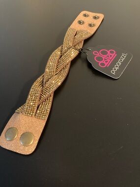 Paparazzi Braided Rhinestone Snap Bracelet - Rose Gold Glitter